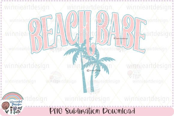 Beach Babe Retro Summer Palm Trees PNG Graphics
