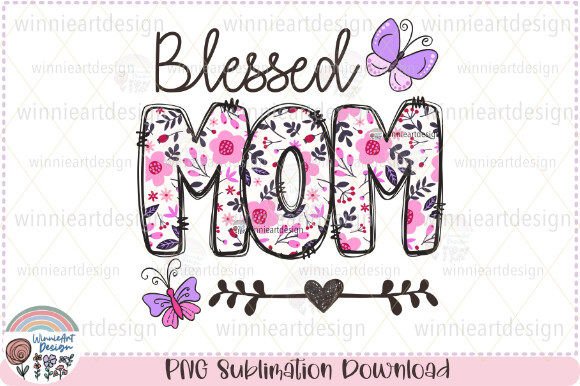Blessed Mom Boho Flower Lettered Cute Graphics