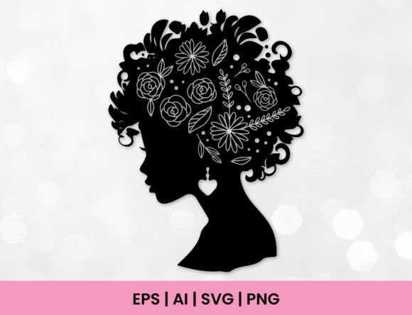 Floral Black Girl Silhouette SVG PNG for T-Shirt Designs & Graphics