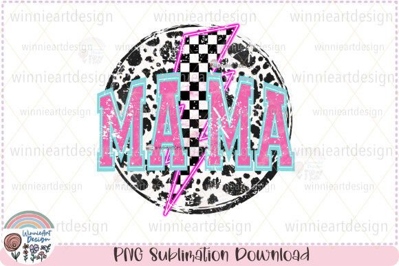 Mama Checkered Grunge Lightning Bolt Cow Graphics