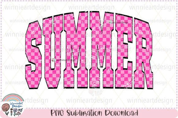 Summer Retro Checkered Pink Varsity Graphics for T-Shirt Designs