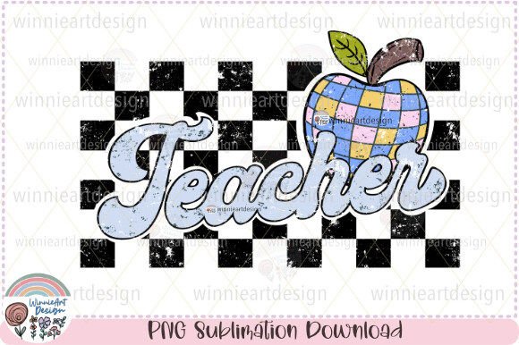 Teacher Retro Checkered Distressed PNG Graphics